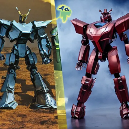 Image similar to DALL·E 2 versus Midjourney versus Stable Diffusion as giant robots