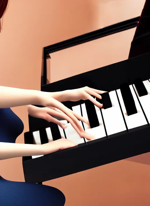 Image similar to 3 d render gril playing piano, 4 k, high quality, sharp fucos