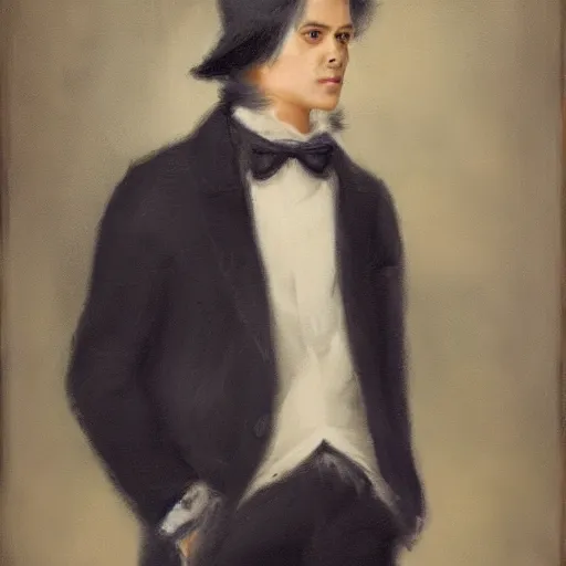 Image similar to a husky gentleman wearing a black jacket, art station