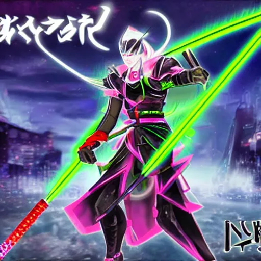 Image similar to cyber sword in MTG: Neon Kamigawa style