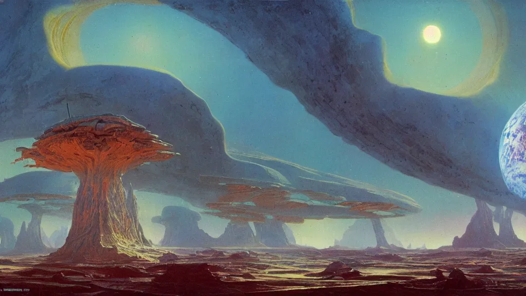 Image similar to otherworldly atmosphere of an evolving alien planet by arthur haas and bruce pennington and paul lehr, cinematic matte painting