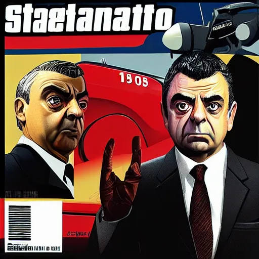 Prompt: “Rowan Atkinson in GTA V, cover art by Stephen Bliss, Boxart, loadscreen”