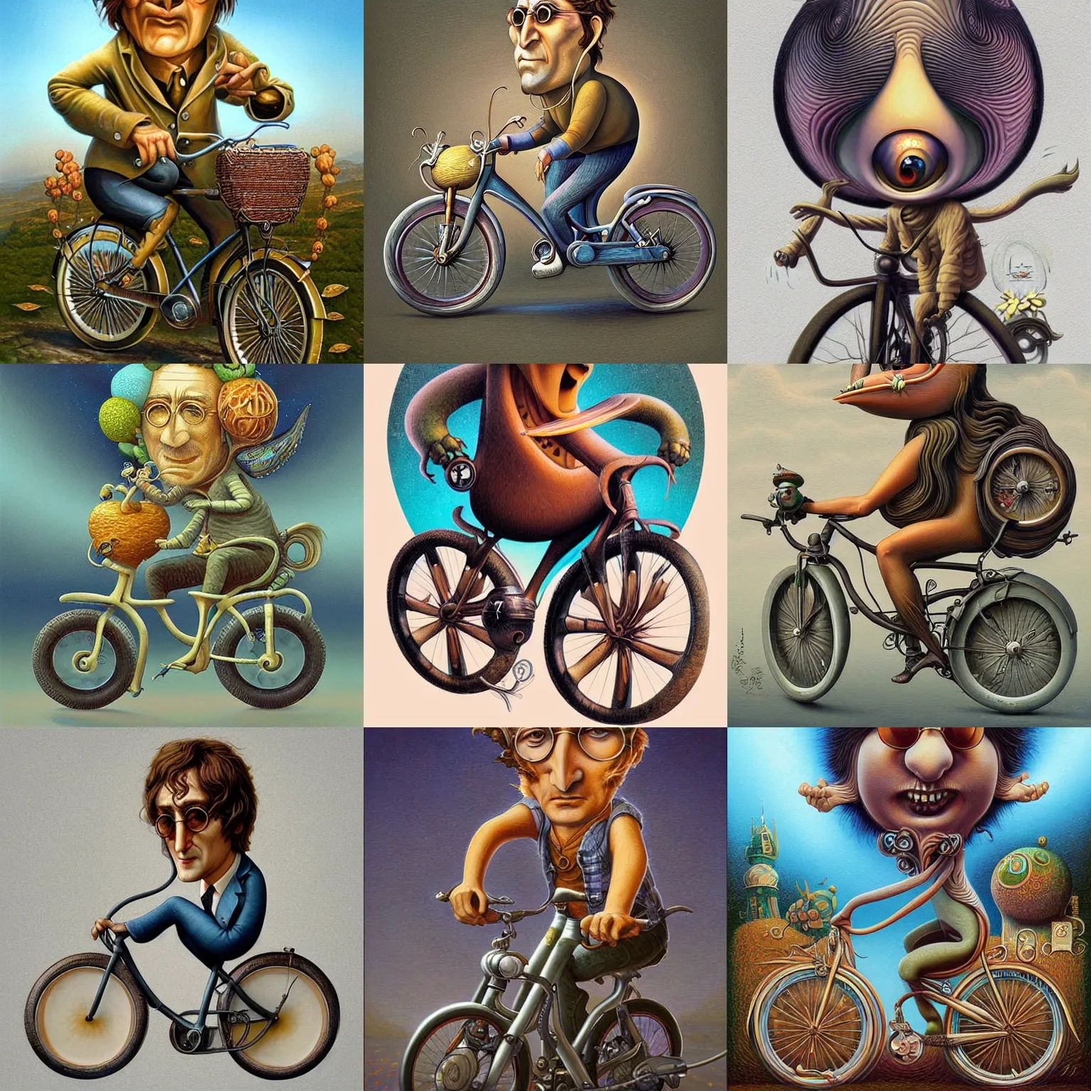 Prompt: john lennon!!!, on a bike, by naoto hattori and peter mohrbacher