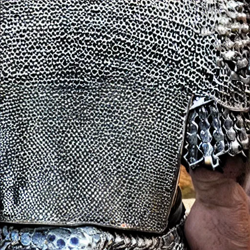 Image similar to detailed painting of a chainmail shirt on top of a blacksmith's anvil