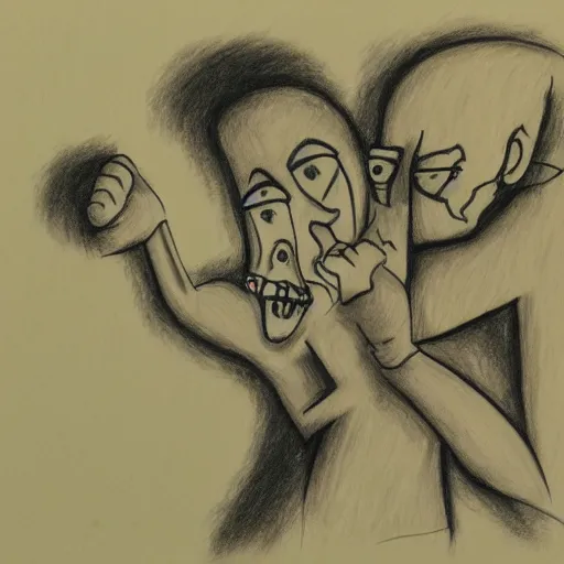 Prompt: a schizophrenic drawing depicting a psychotic attack, artistic abstarct
