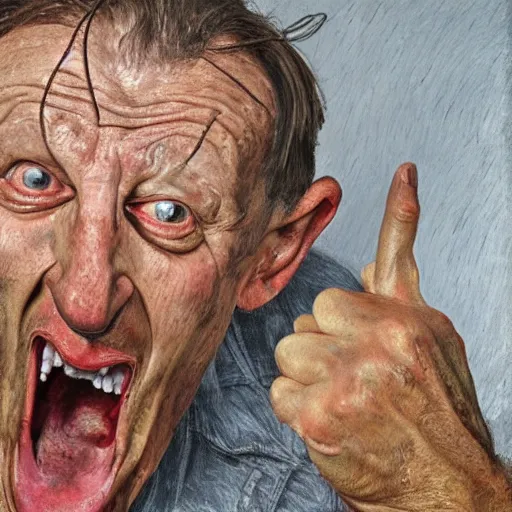 Image similar to high quality high detail painting by lucian freud, hd, screaming man, photorealistic lighting