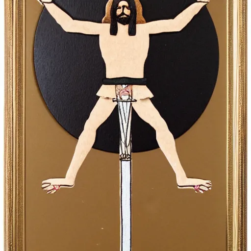 Prompt: jesus on the cross wearing a tophat and tuxedo, crucifixion, intricate detail, realistic, studio photo,