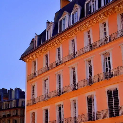 Prompt: a french building. sunset lighting.