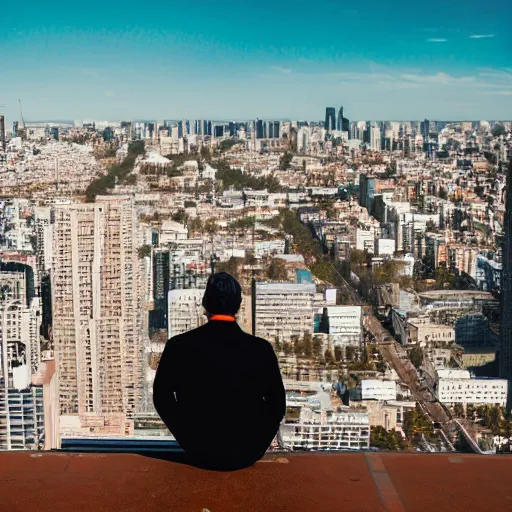 Image similar to a man sitting on the edge of a tall building. just observing