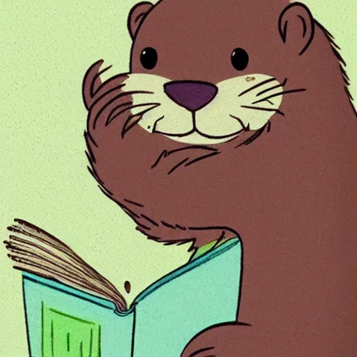 Image similar to A cute cartoon otter reading a book