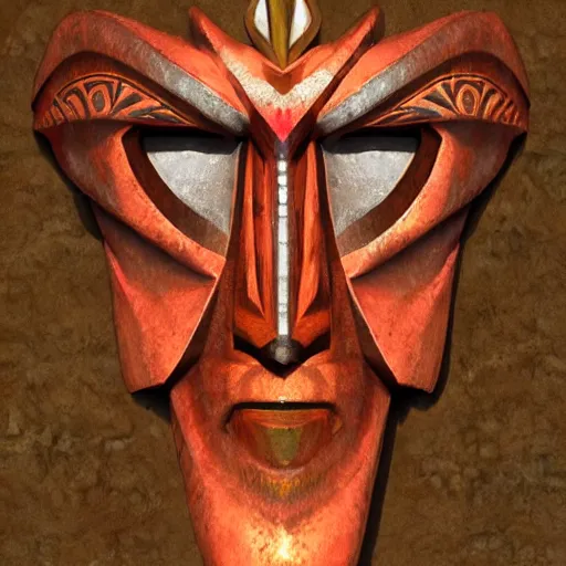 Image similar to a tribal mask in the style of Marc Simonetti