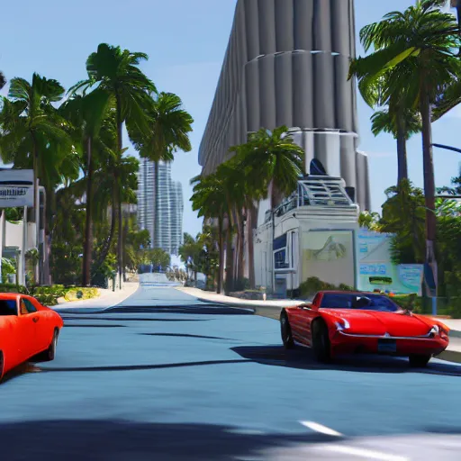 Prompt: Leaked screenshot of GTA 6, miami beach