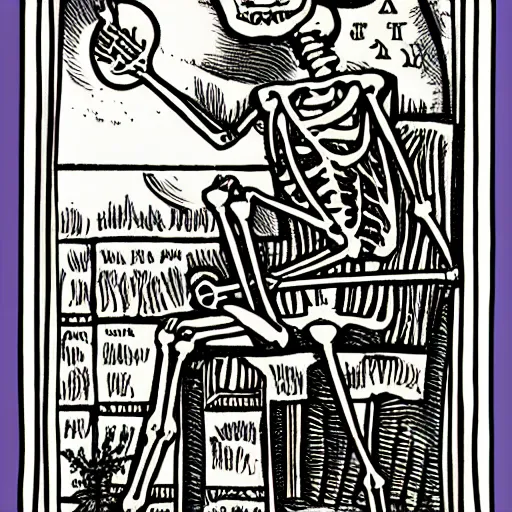 Prompt: a tarot card of a skeleton author, hyperdetailed