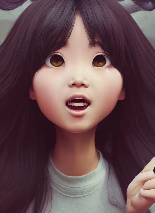 Image similar to a cute asian girl singing, flowing hair in the style of pixar animation, mid-shot, award winning, hyper detailed, studio lighting, artstation, octane renderer, unreal engine