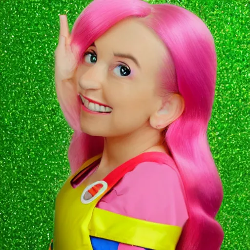 Image similar to Super Mario with long pink hair