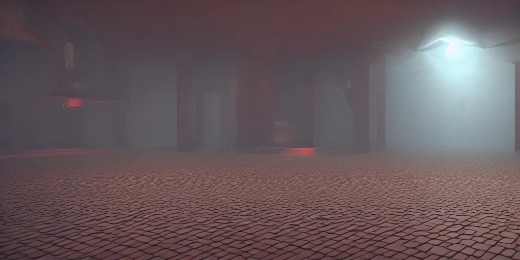 Image similar to satanic environment, ultra realistic, 8 k, highly detailed, chromatic aberration, dof, volumetric fog, pixelart