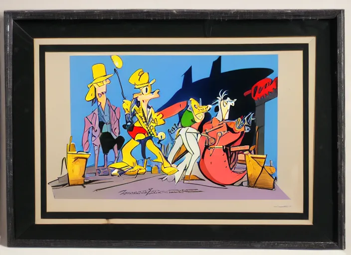 Prompt: original animation cel of discheveled rockstar by milt kahl