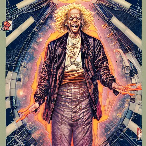 Prompt: portrait of crazy doc brown, symmetrical, by yoichi hatakenaka, masamune shirow, josan gonzales and dan mumford, ayami kojima, takato yamamoto, barclay shaw, karol bak, yukito kishiro