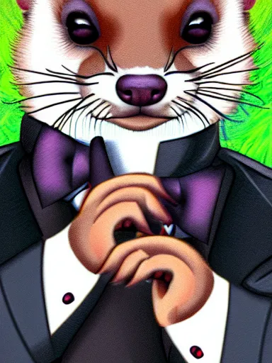 Image similar to beautiful furry art of ferret in smoking, in a formal suit, high quality, detailed, digital art