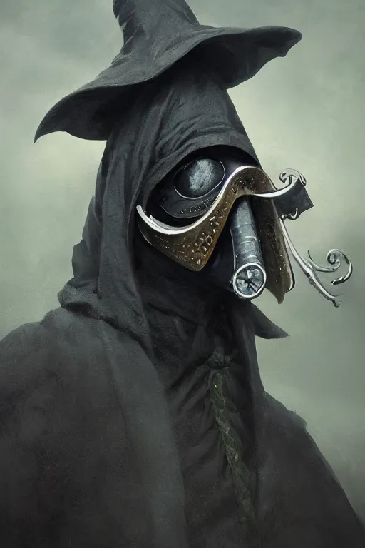 Prompt: A fancy portrait of a plague doctor by Greg Rutkowski, Sung Choi, Mitchell Mohrhauser, Maciej Kuciara, Johnson Ting, Maxim Verehin, Bloodborne, 8k photorealistic, volumetric lighting, HD, high details, dramatic, dark atmosphere, trending on artstation