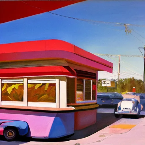 Prompt: painting of a diner exterior, william eggleston