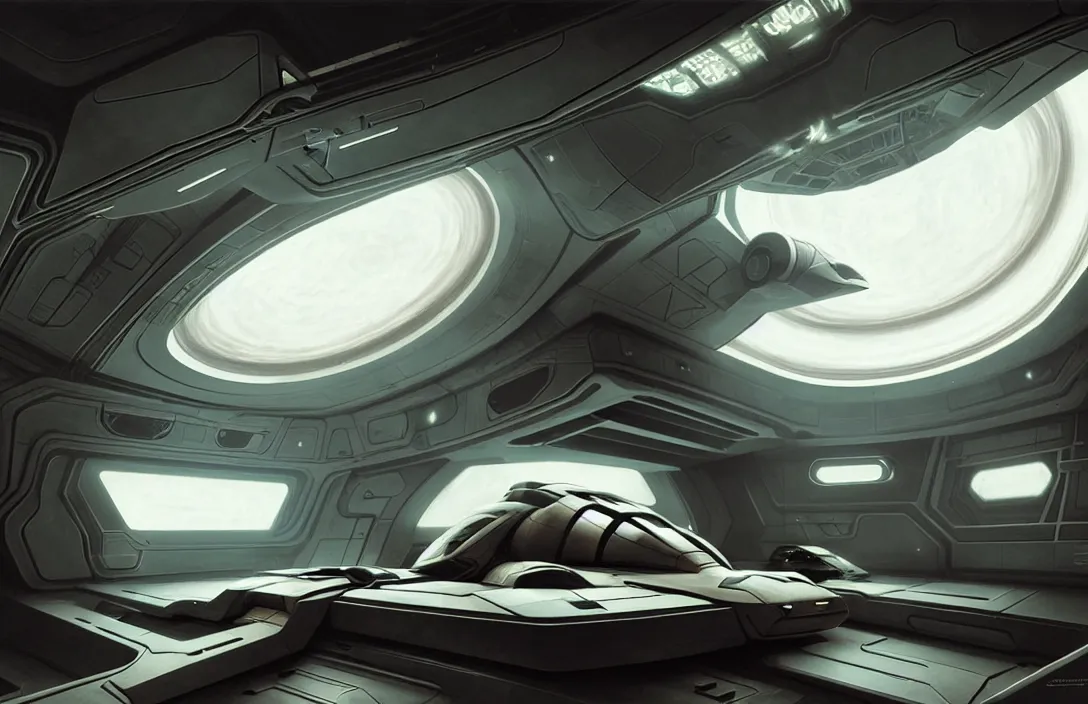 Image similar to interior of an futuristic exo spaceship from another solar system, heroic lighting, sci-fi, intricate, elegant, highly detailed, lifelike, photorealistic, digital painting, artstation, illustration, concept art, smooth, sharp focus, art by John Collier and Albert Aublet and Krenz Cushart and Artem Demura and Alphonse Mucha