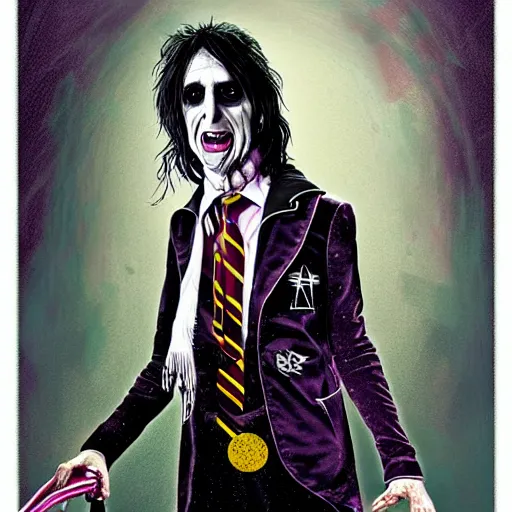 Image similar to graphic illustration, creative design, alice cooper as harry potter, biopunk, francis bacon, highly detailed, hunter s thompson, concept art