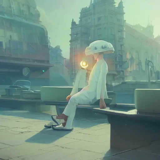 Image similar to highly detailed surreal vfx a beatproducer with a white cap, stephen bliss, unreal engine, greg rutkowski, loish, rhads, beeple, makoto shinkai and lois van baarle, ilya kuvshinov, rossdraws, tom bagshaw, alphonse mucha, global illumination, detailed and intricate environment