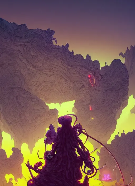 Prompt: ghost and goblins 2025 gameplay, swirly clouds in the background, art by James Jean and Wayne Barlowe and moebius, high details , contrasted colors, cinematic, cgsociety 8k