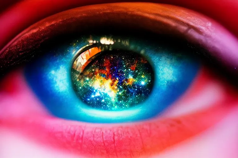 Image similar to a galaxy is inside of an eye, beautiful eye, eye, eye of a woman, realistic, ultra realistic, macro photo, beautiful, digital art, conceptual art, trending on artstation