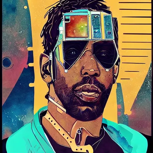 Image similar to portrait of kawhi leonard as half terminator with a robot eye in a scenic environment by conrad roset, watercolors, cybernetically enhanced, hyperdetailed, cyberpunk, cool, trending on artstation