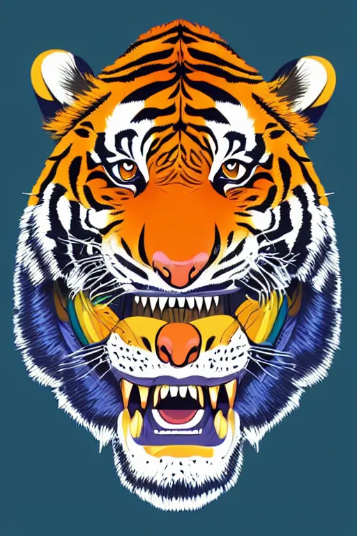 Image similar to A portrait of a tiger as evil warlord general, sticker, Anthropomorphized, portrait, highly detailed, colorful, illustration, smooth and clean vector curves, no jagged lines, vector art, smooth