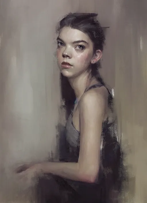 Prompt: portrait painting of anya taylor joy by jeremy mann, only one head single portrait