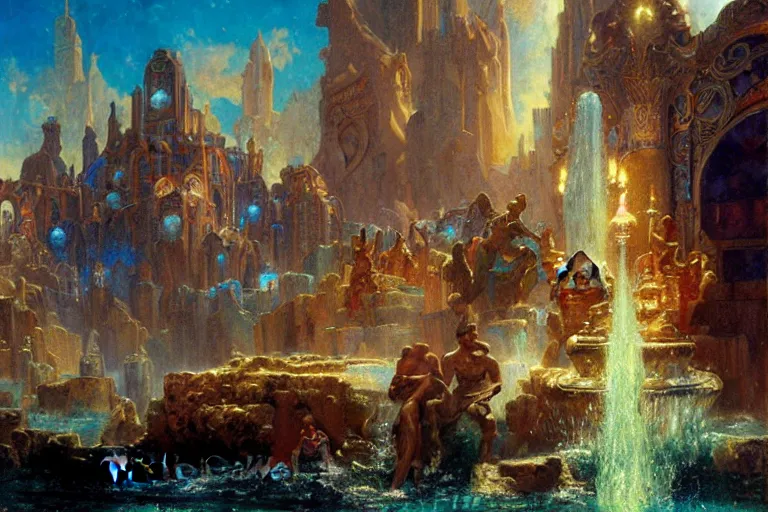 Image similar to atlantis city, painting by gaston bussiere, craig mullins, j. c. leyendecker, tom of finland