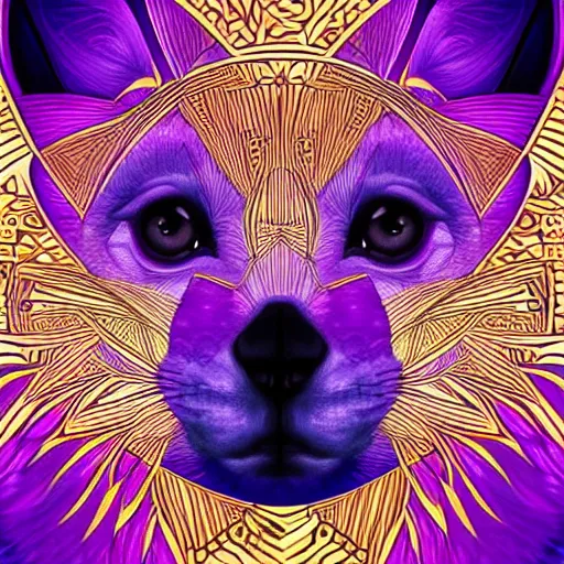 Image similar to Geometric symmetrical purple lemur, sun in the background, intricate, elegant, highly detailed, digital painting, artstation, concept art, smooth, sharp focus, illustration, art by artgerm