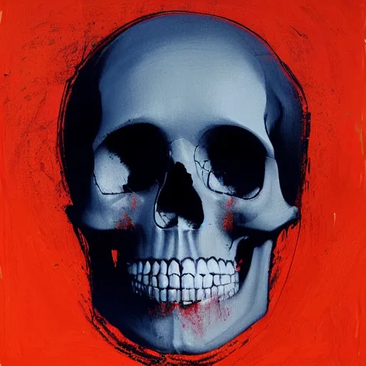 Image similar to painting of the virgin mary skull face by greg rutkowski and andy warhol