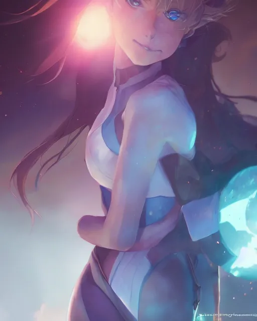 Image similar to a girl cosplaying as the earth, full shot, atmospheric lighting, detailed face, by makoto shinkai, stanley artgerm lau, wlop, rossdraws