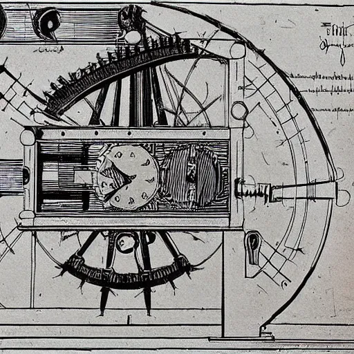 Prompt: schematic of a steampunk physics apparatus, by Leonardo Da Vinci