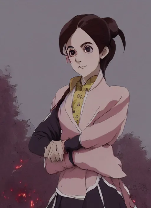 Image similar to emma watson as nezuko Kamado from demon slayer anime ねずこちゃん screenshot from demon slayer nezuko from demon slayer animeby artgem by greg rutkowski trending on artstation