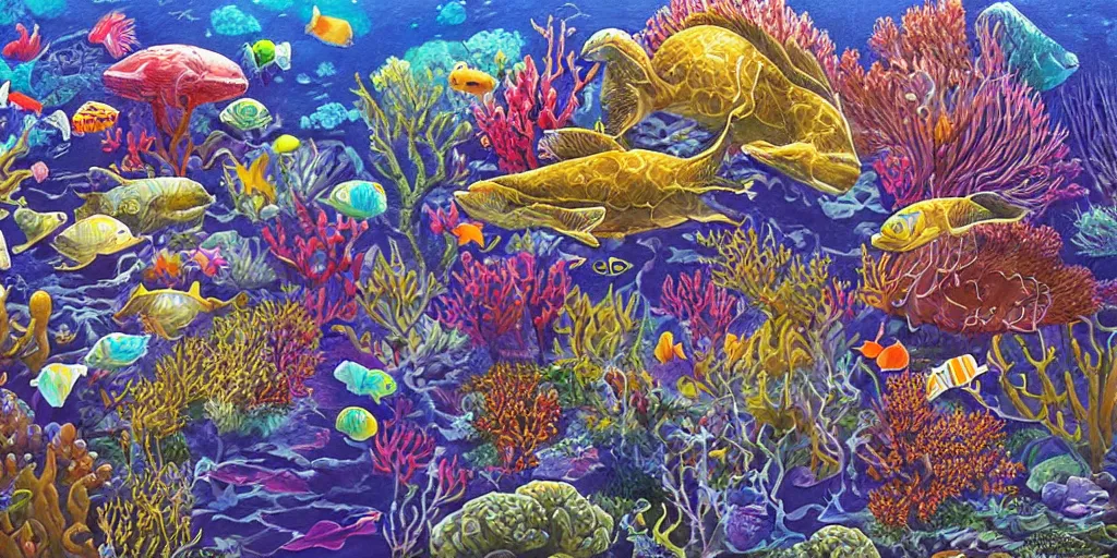 Prompt: detailed painting of underwater life