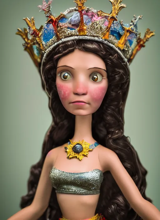 Image similar to closeup face profile portrait of tin toy catherine of alexandria as a fairytale princess wearing a crown eating cakes, bikini, depth of field, zeiss lens, detailed, symmetrical, centered, fashion photoshoot, by nicoletta ceccoli, mark ryden, lostfish, breathtaking, 8 k resolution, extremely detailed, beautiful, establishing shot, artistic, hyperrealistic, octane render