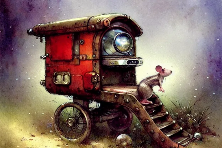 Image similar to adventurer ( ( ( ( ( 1 9 5 0 s retro future robot mouse jukebox wagon house. muted colors. ) ) ) ) ) by jean baptiste monge!!!!!!!!!!!!!!!!!!!!!!!!! chrome red