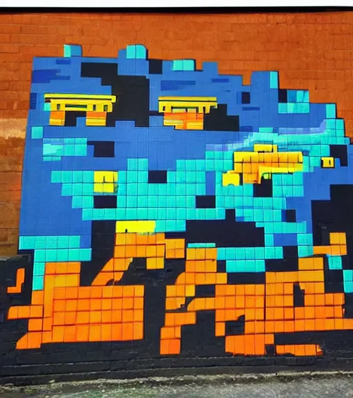 Image similar to street art looking like retro videogames from the 8 0 s, pixelized