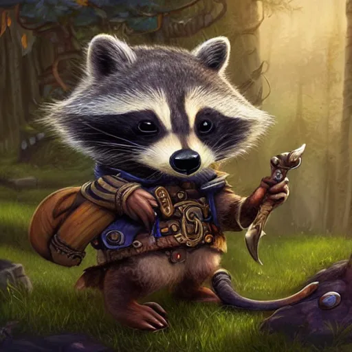 a whimsical raccoon wearing bard clothing by Justin | Stable Diffusion