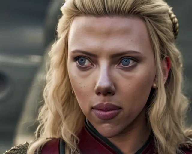 Image similar to starfleet uniform, portrait of scarlett johansson as lagertha, in starfleet uniform, from the tv series vikings