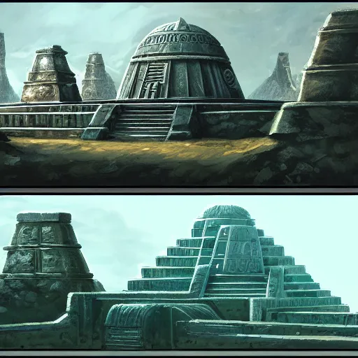 Image similar to the aztec temples but of it was in star wars, concept art.