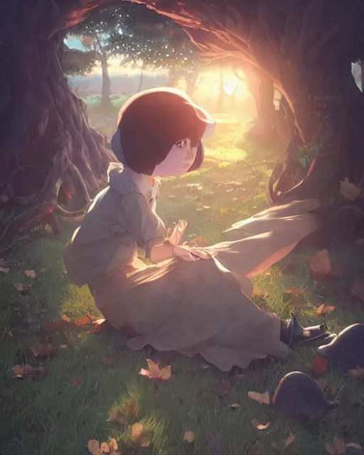 Image similar to over the garden wall, medium shot, visible face, detailed, perfectly shaded, perfectly shaded face, atmospheric lighting, by makoto shinkai, stanley artgerm lau, wlop, rossdraws