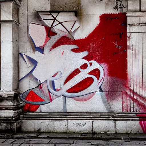 Image similar to abstract, intricate, 3 d, fidenza, red white, ice style graffiti, by friedrich caspar david.