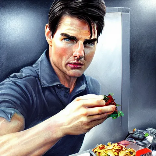 Prompt: tom cruise planting fries into the ground, digital art, highly - detailed, artstation cgsociety masterpiece