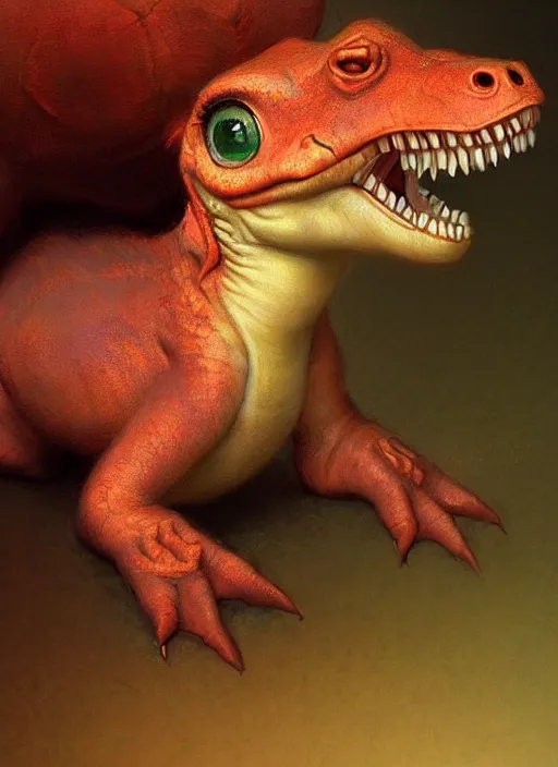 Prompt: a beautiful portrait of baby dinosaur looking expecting plush toy, digital art by eugene de blaas and ross tran, vibrant color scheme, highly detailed, in the style of romanticism, cinematic, artstation, greg rutkowski